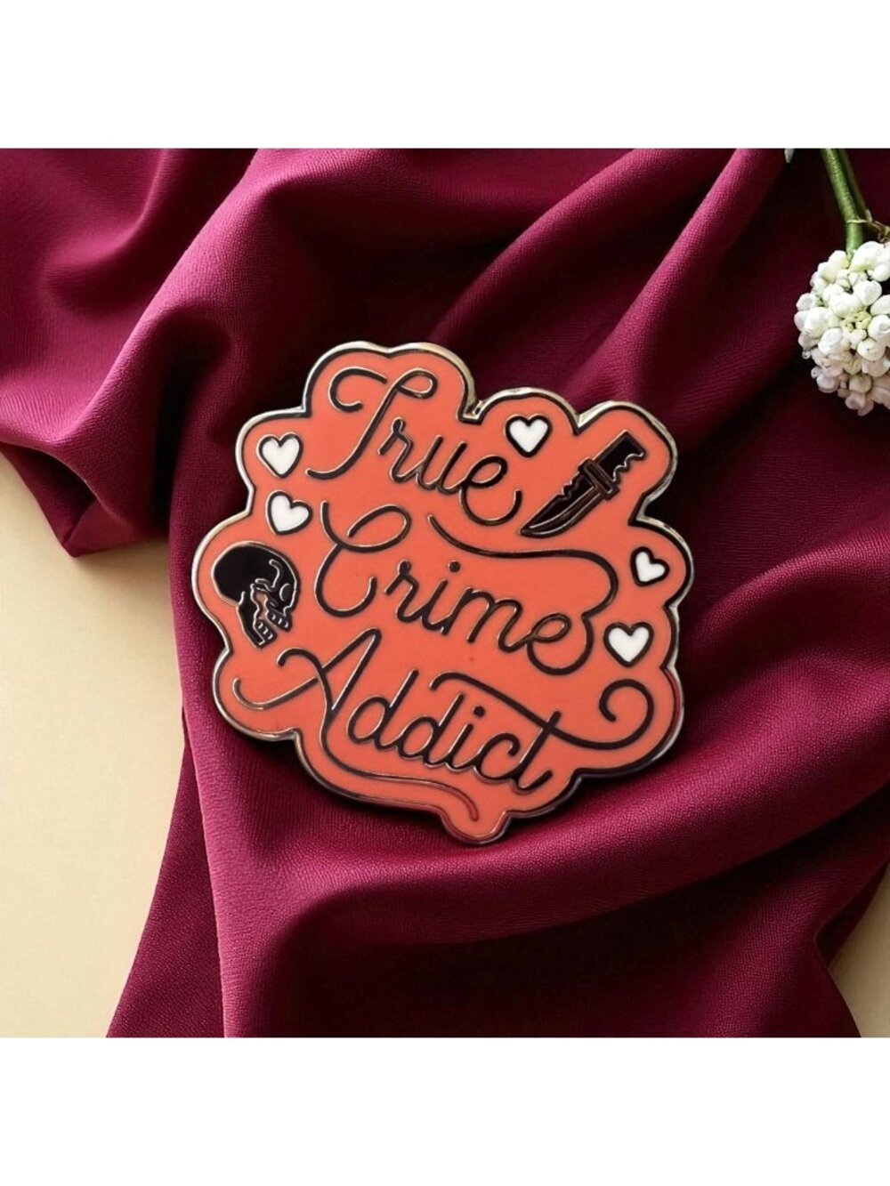 TRUE CRIME ADDICT Enamel Lapel Backpack Pin NEW